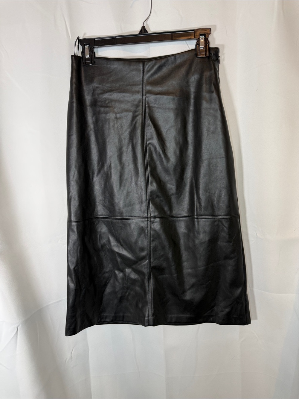 Elie Tahari Black Faux Leather Midi Skirt